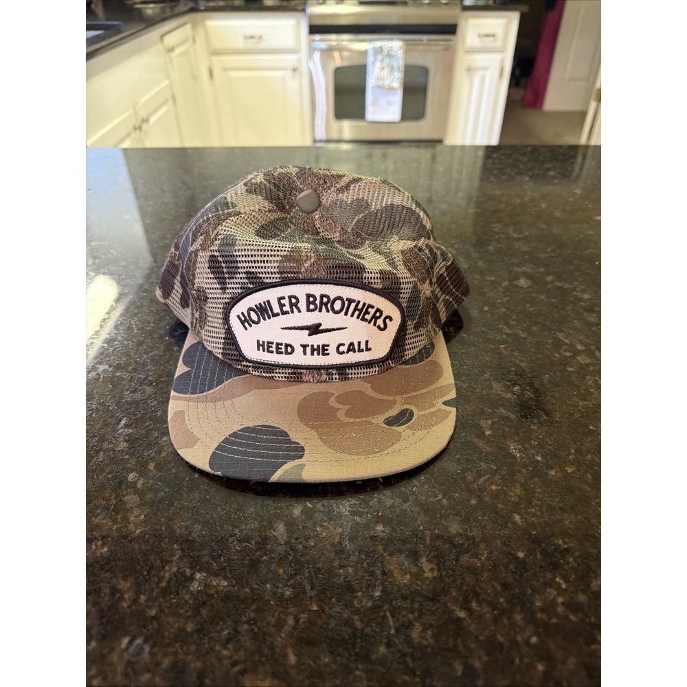 Howler Brothers Heed The Call Camo Trucker Hat Mesh Snapback Cap Green Brown
